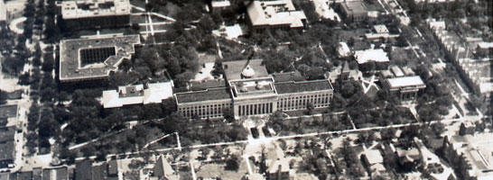 An aerial view of the University taken in 1929, looking down on State Street