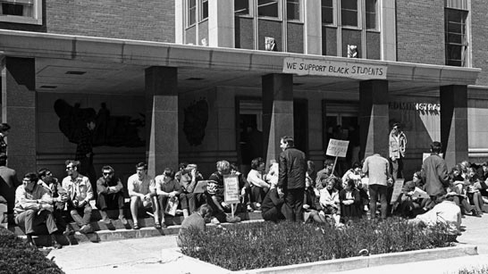 Demonstration in support of 150 black students, April 1968.