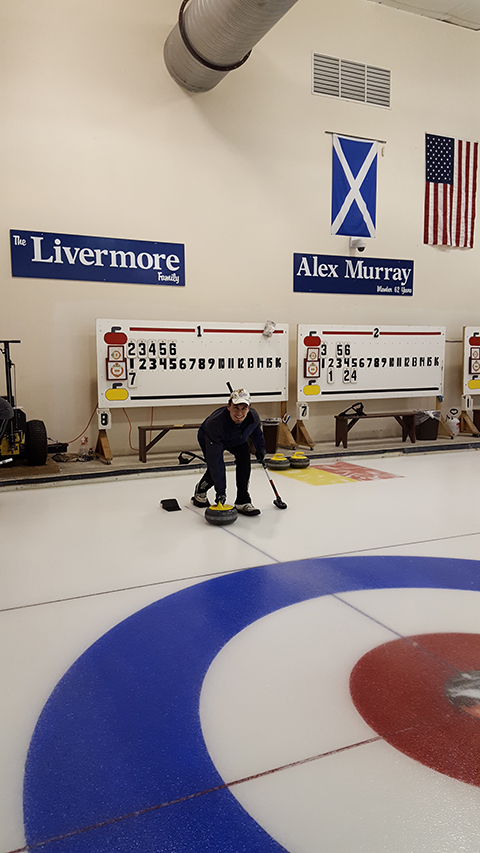 Jeff curling at the Detroit Curling Club