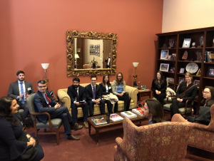 Students from University of Michigan, Michigan State University, and Wayne State University meet with Lot Kwarteng, Legislative Assistant from the office of Senator Debbie Stabenow. 