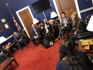 Students from University of Michigan, Michigan State University, and Wayne State University meet with Alex Huang, Legislative Assistant from the office of Congresswoman Brenda Lawrence.