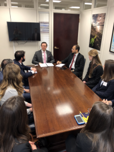 Students from University of Michigan, Michigan State University, and Wayne State University meet with congressional staffers from the office of Senator Gary Peters. University of Michigan alumnus, Dr. Benjamin Isaccoff (center left), gives advice based on his experience moving from academia to the AAAS Science and Technology Policy Fellowship.