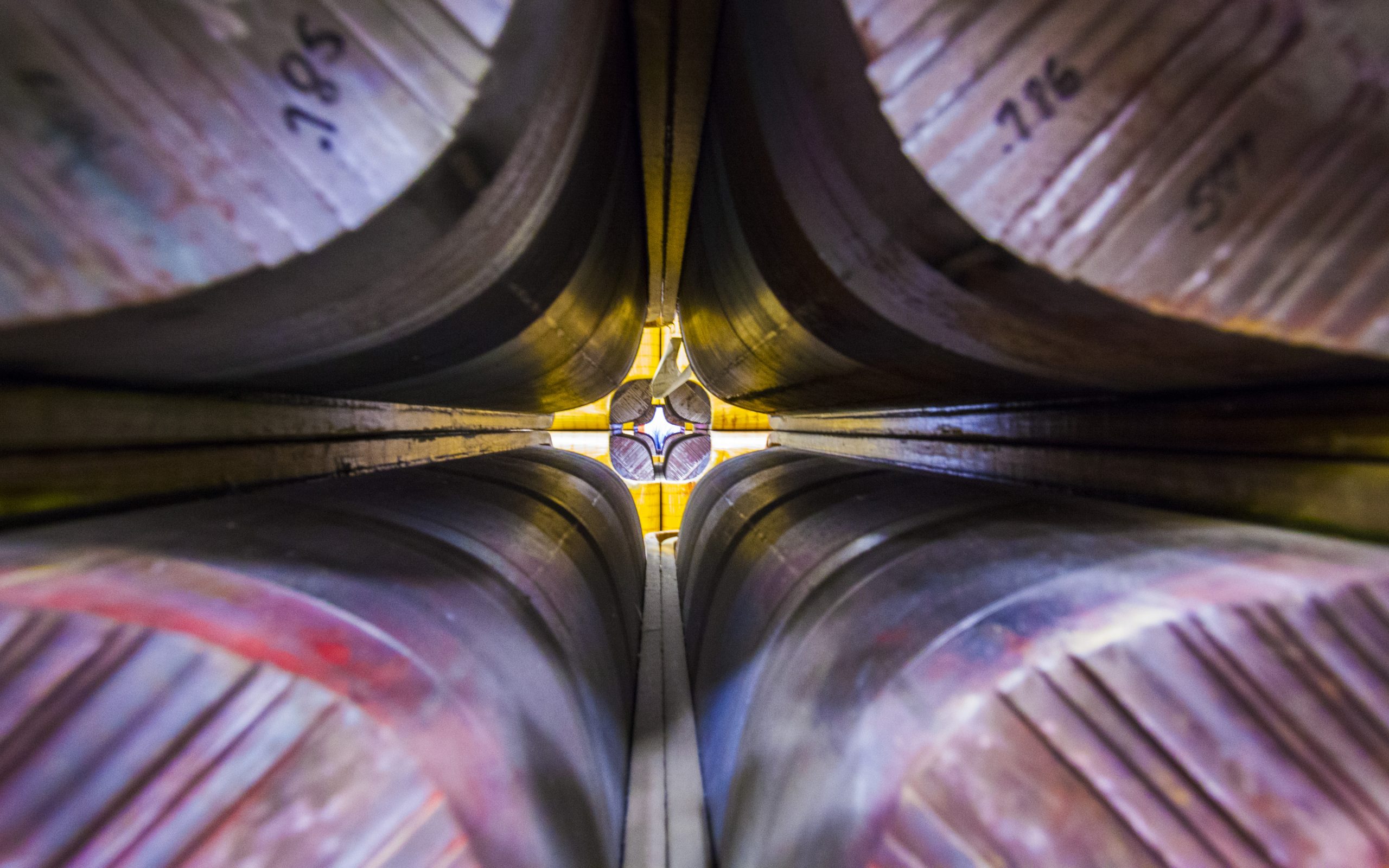 A quadrupole magnet leading into the muon storage ring.