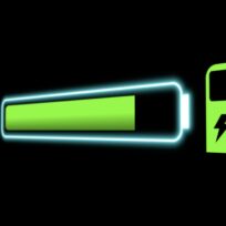 A digital battery charging icon shows 83% charged, with a green bar and an electric charging station symbol on a black background.
