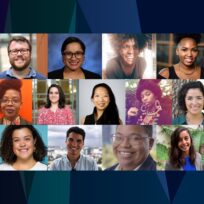 Collage of diverse individuals smiling, featuring 18 people in various settings, each with unique expressions and backgrounds.