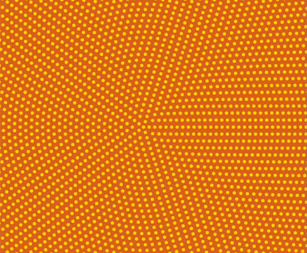 An abstract pattern of small, evenly spaced yellow dots on an orange background, forming a subtle spiral radiating from the center.