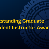Outstanding Graduate Student Instructor Awards" on a dark blue background with a floral circular pattern on the right.