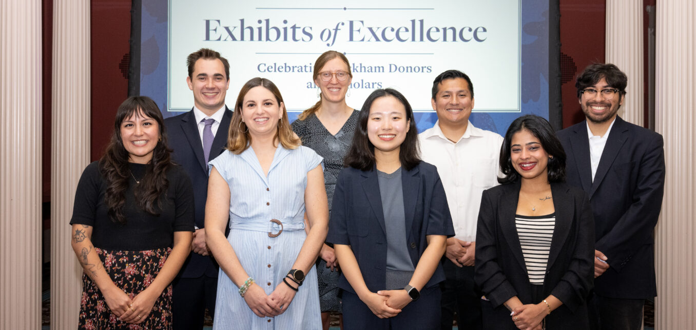 A group photo of graduate student presenters at Rackham's Exhibitions of Excellence Event.