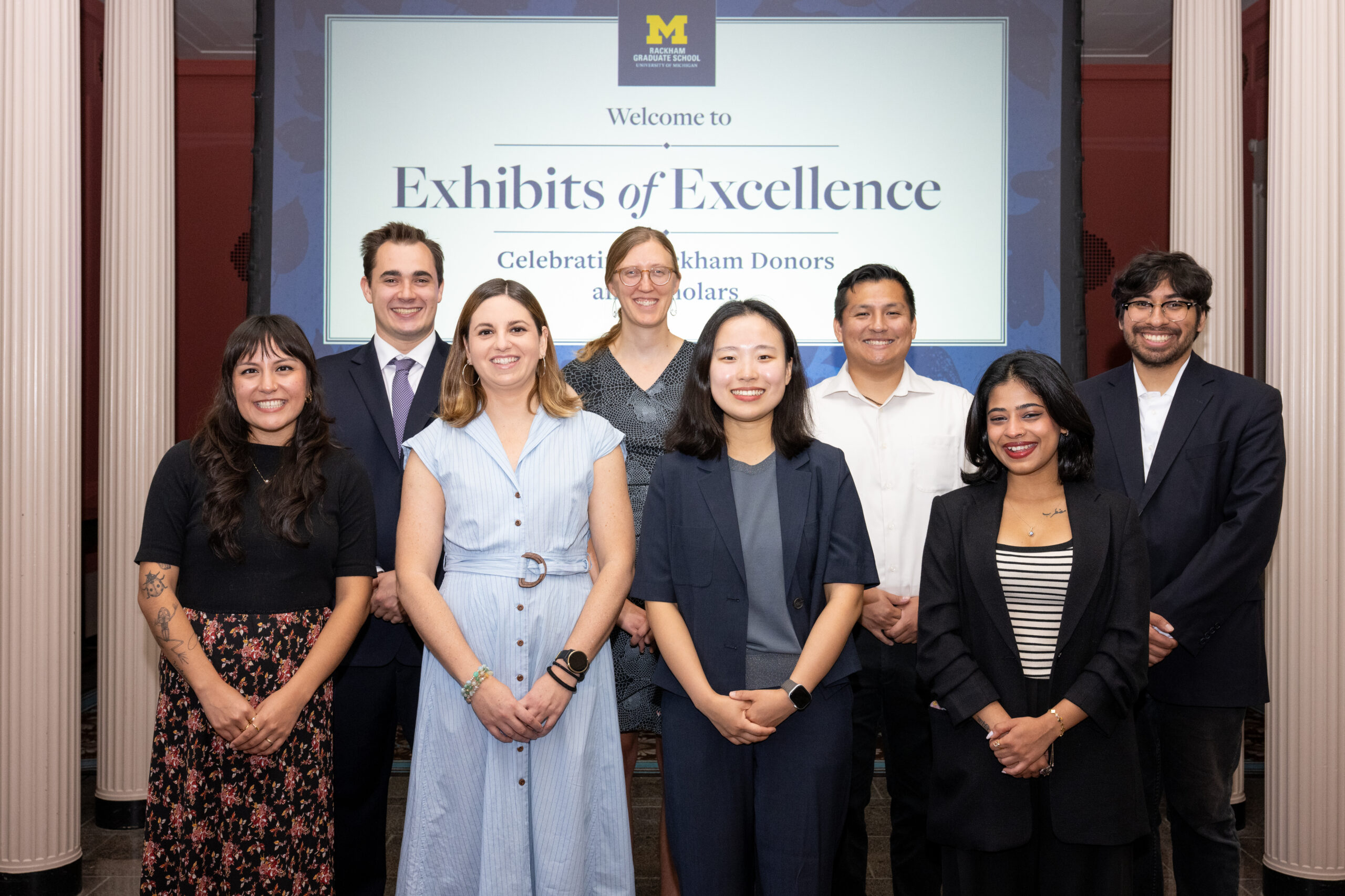 A group photo of graduate student presenters at Rackham's Exhibitions of Excellence Event.