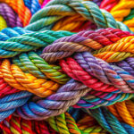 Multiple thick, colorful ropes are tightly intertwined, displaying a variety of bright shades including blue, red, yellow, green, purple, and orange.
